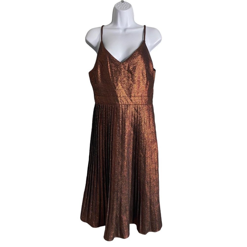 ASOS Womens Spaghetti Strap Dress Pleated Design in Metallic Bronze Size 8